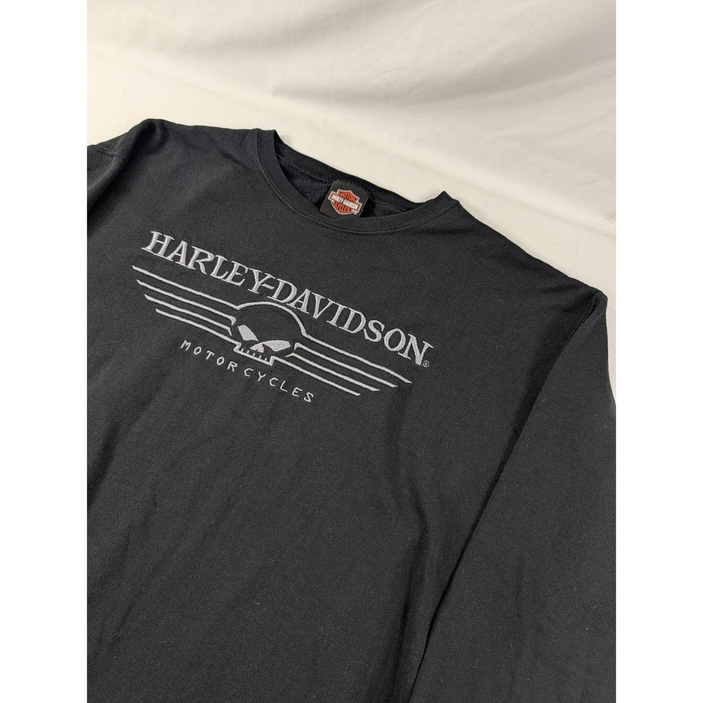 Harley-Davidson Sweatshirt Mens XL Black Skull Graphic Crewneck Biker Bobs MI